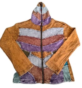 Distressed Patchwork Fairycore Whimsigoth Full Zip Hooded Jacket Multi Color M - Picture 1 of 17