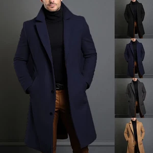 Mens Winter Warm Formal Trench Coat Long Jacket Smart Work Outwear Overcoat - Picture 1 of 11