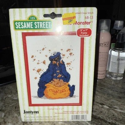 Janlynn Sesame Street Cookie Monster Cross Stitch Kit 68-13 New W/Frame 5x7 - Image 1 of 2