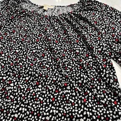 Blusa MICHAEL KORS L Corazón Polka Fruncida Cuello Barco Manga 3/4 Algodón Modal Azul Marino Foto 1 de 4