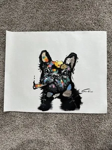 Modern Art, French Bulldog, Bulldog, Smoking 16x20 Oil Paint Hand Made On Canvas - Picture 1 of 11