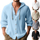 Męska casualowa solidna koszula z guzikami z długim rękawem bawełniana lniana koszula topy M 2Xl ▽
