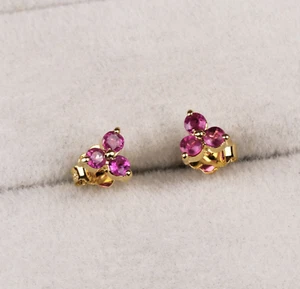 Yellow Gold 925 Sterling Silver Natural Ruby Gemstone Tiny Stud Earrings For Mom - Picture 1 of 7