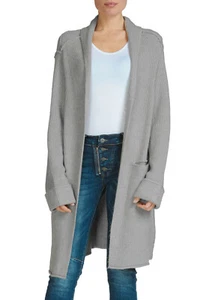 Elan Cardigan Women's Medium Gray Heather Long Coat Heavy Knit Sweater Jacket - Picture 1 of 3