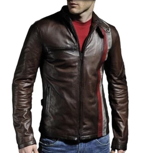 Mens Motorcycle Leather JACKET Motorbike Genuine Brown Biker JACKET MJ92 - Picture 1 of 5