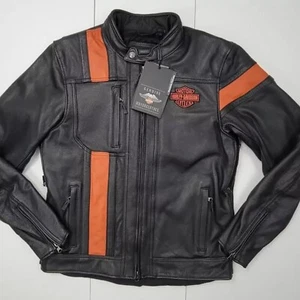 Harley-Davidson Men's Black Hwy-100 Design Biker Jacket Genuine Cowhide - Picture 1 of 6