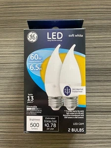 GE LED 60w Dimmable Soft White Bent Tip Bulbs-Decorative Frosted Finish -12 pack - Picture 1 of 7