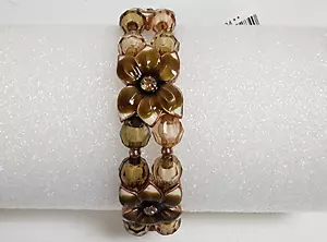Vintage 1928 Rose Gold Tone Bracelet Faux Crystal Flower Floral and Beads NOS - Picture 1 of 5