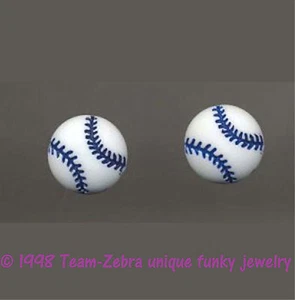 Funky BASEBALL BUTTON EARRINGS Team Player Sports Fan Post Stud Novelty Jewelry - Picture 1 of 1