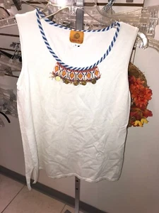 Ruby Rd White Embellished Knit Sweater Tank Top Sleeveless Shirt Sz S - Picture 1 of 4