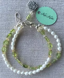 A little Irish love! Natural peridot, citrine, Silver shamrock charm Bracelet - Picture 1 of 4