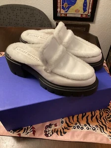 New $550 STUART WEITZMAN SOHO CHILL MULE PLATFORM SHOES White Fur Lined 10 - Picture 1 of 9