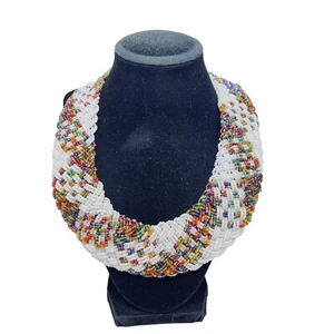 Vintage afrikanische gewebte Glas Samen Perlen Halsband Halskette (5456) - Bild 1 von 7