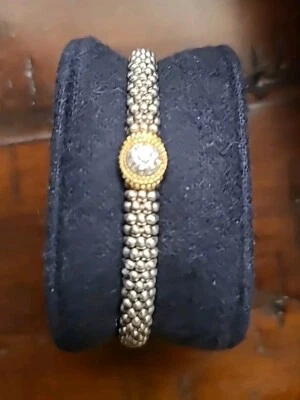 Lagos Oval Diamond Caviar Beaded Bracelet Sterling Silver 18K Gold $1850 Small. - Image 1 of 4