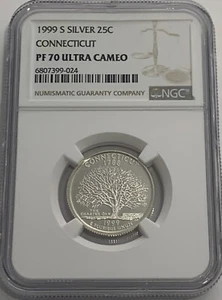 1999 S PROOF SILVER CONNECTICUT QUARTER NGC PF70 ULTRA CAMEO STATEHOOD 25C WHITE - Picture 1 of 3