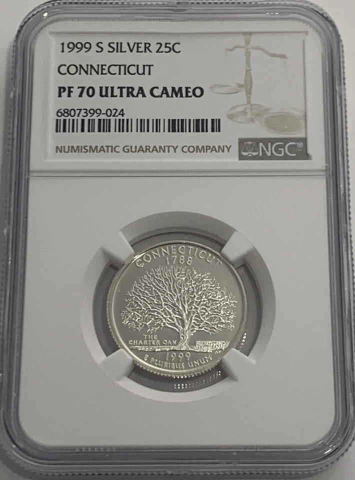 1999 S Proof Silver Connecticut Quarter NGC PF70 Ultra Cameo State 25c White - Image 1 of 3