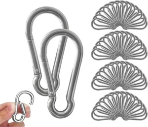 60PCS Carabiner Clip, Heavy Duty Carbon Steel Carabiner, Spring M4, Silver - Picture 1 of 7