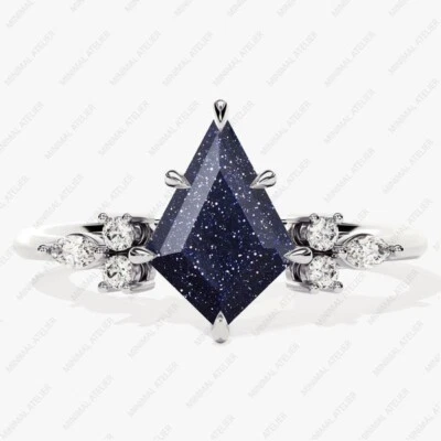 Anillo Moissanita Marquesa Azul y Circonita Circonita Apilable Chapado en Oro Regalo para Foto 1 de 4