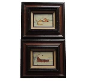 Country Farms Oil Paintings Framed Vintage lot 2 Winter Landscape 15" by 13" - Picture 1 of 17