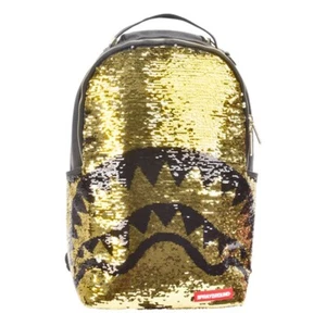 Brand New SPRAYGROUND Gold Black Sequin Shark Deluxe Bag Backpack - Picture 1 of 3