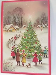 Villancicos de Navidad brillantes vintage sin usar Gather Village árbol de Navidad borde rosa - Imagen 1 de 6