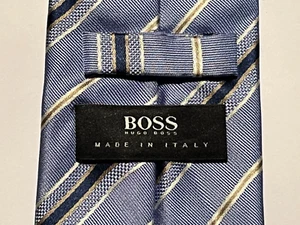 HUGO BOSS Silk Tie Blue And Ivory Striped Pattern - Picture 1 of 3