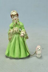 Vintage L&M VICTORIAN LADY GREEN DRESS & POODLE with CHAIN FIGURINE #03840