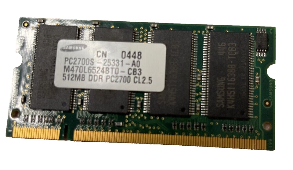 Samsung 512MB DDR Laptop - PC2700S RAM TESTED SODIMM M470L6524BT0-CB3 - Image 1 of 1