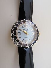 KJL KENNETH JAY LANE Cream/Black Spotted Enamel Watch-Gold Tone- EXCELLENT Cond.