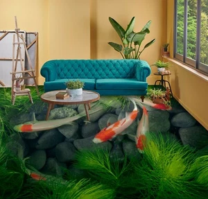 3D Grass Goldfish 31RAIN72 Floor WallPaper Murals Wall Print Decal AJ Honey - Picture 1 of 5