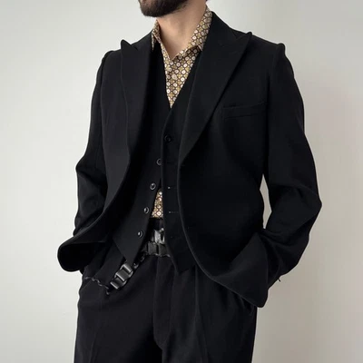 1940s Vintage Men's European Single Breasted Three Piece Black Wool Suit - Image 1 of 4