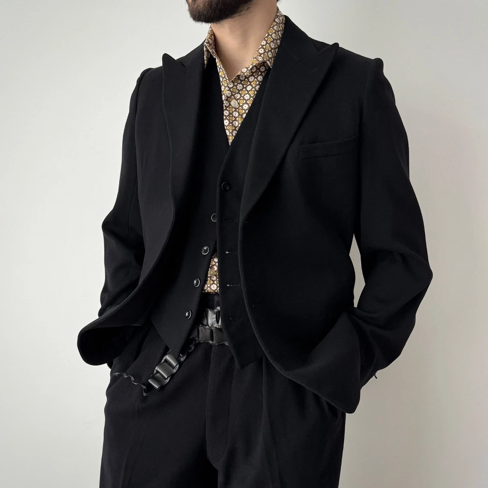 1940s Vintage Men's European Single Breasted Three Piece Black Wool Suit - Image 1 of 4