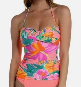 La Blanca Women’s Isla Twist Convertible Tankini Swim Top in Hot Cora, Size 16 - Picture 1 of 7
