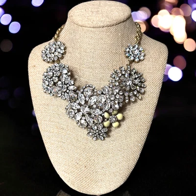 J. Crew Gold Tone Spectacular Chunky Crystal Statement Bib Necklace JC515 - Image 1 of 4