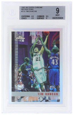 1997 TOPPS CHROME REFRACTOR #115 TIM DUNCAN ROOKIE RC BGS 9 - Image 1 of 2