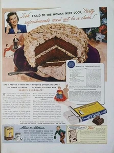 Anuncio impreso Baker's Chocolate, pasteles vintage 1940. - Imagen 1 de 1