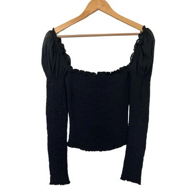 Blusa Reformation Calada Cuello Cuadrado Manga Abullonada Talla XS Negra Vamp Whimsigoth Foto 1 de 4