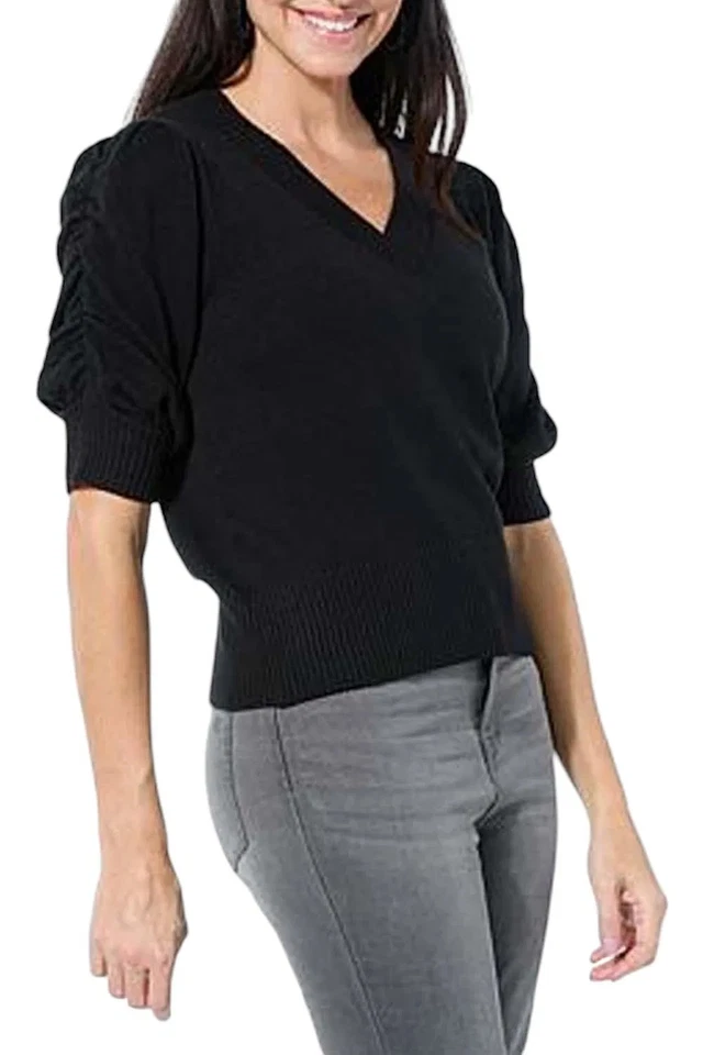 Suéter DG2 para mujer SoftEase tejido manga abullonada negro Foto 1 de 1