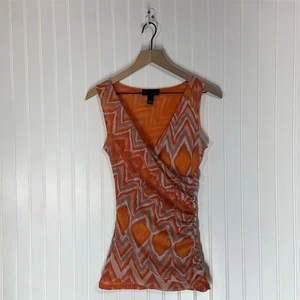 INC Orange Zigzag Ruched Mesh Top S Sleeveless Y2K Indie Archive Sheer Festival - Picture 1 of 8