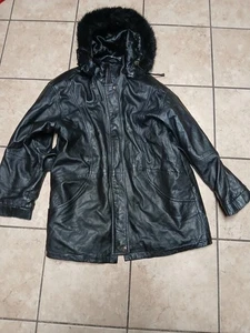 IZ Sport Leather Jacket Button Hood Faux Fur Large RN# 38843 Pre-Owned Excellent - Picture 1 of 24