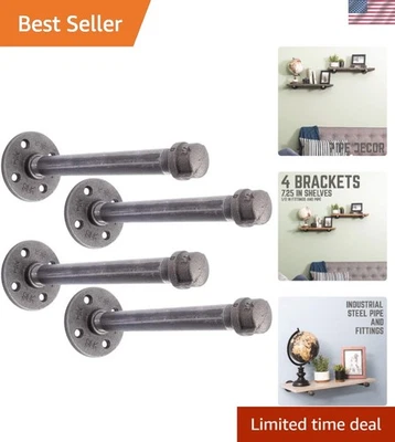 Juego de 4 soportes de estante flotante de doble brida - diseño de hierro industrial de 8 pulgadas Foto 1 de 4