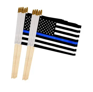 12 Pack 4 x 6 Inch Thin Blue Line Flag Small American Flag, Hand Held Wood St... - Imagen 1 de 7