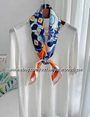 Sally Heavy 18 Momme Twill Silk Wrap Scarf Horsehead Print Double Face Shawl 35" - Image 1 of 4