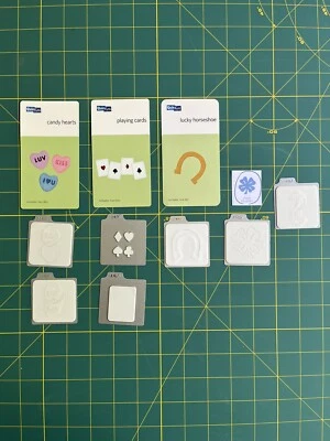 Lote de 5 troqueles Candy Hearts Lucky Clover Herradura Dólar Quickutz 2x2 Foto 1 de 4