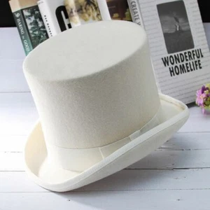 100% Wool Felt White Top Hat Fedora Cylinder Hat for Women/Men Party Derby Hat - Picture 1 of 4