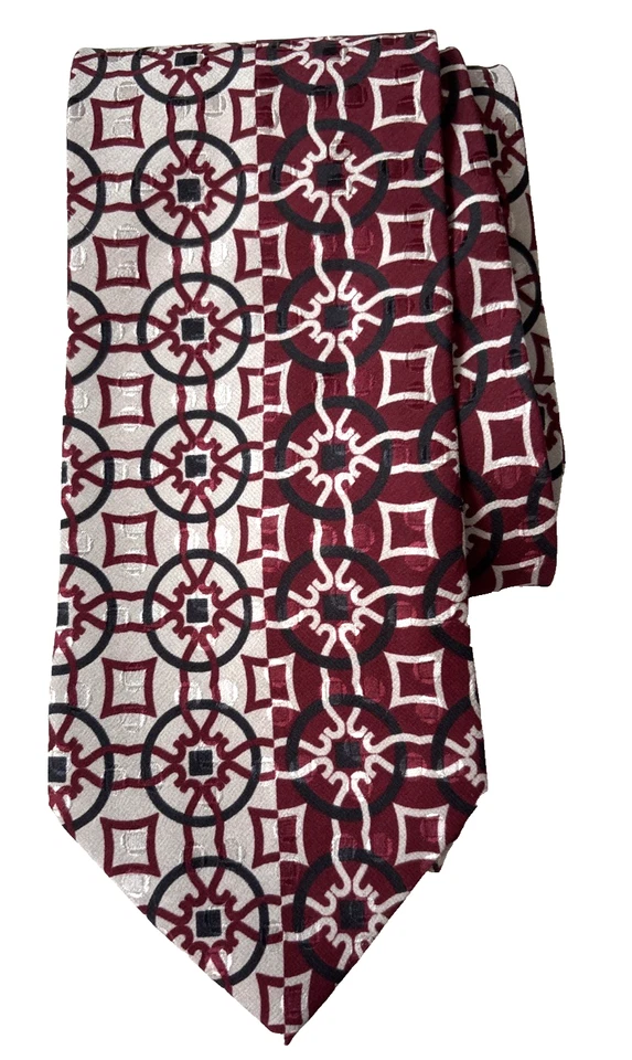 Corbata Geoffrey Beene 100 % seda para hombre patrón geométrico en borgoña/plata 57x3 3/4 Foto 1 de 4