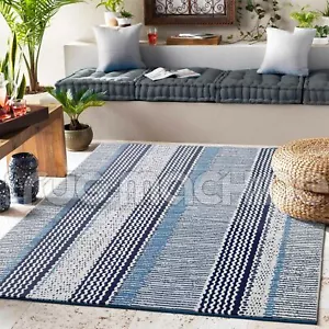 STAMFORD IVORY BLUE GEOMETRIC STYLE INDOOR OUTDOOR FLOOR RUG - 2 Sizes **NEW** - Picture 1 of 6