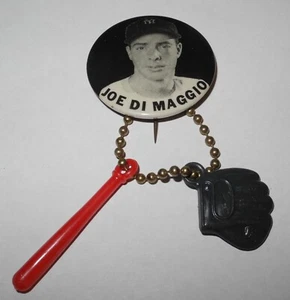 1940's Baseball Joe DiMaggio New York Yankees World Series Souvenir Pin & Charms - Picture 1 of 2
