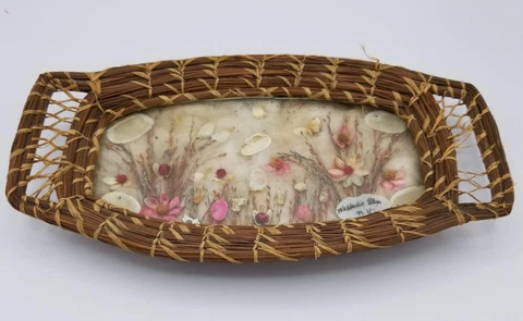 Vintage Folk Art Sea Grass - Pine Needle - Shell - Basket Tray Watkins Glen NY Cover