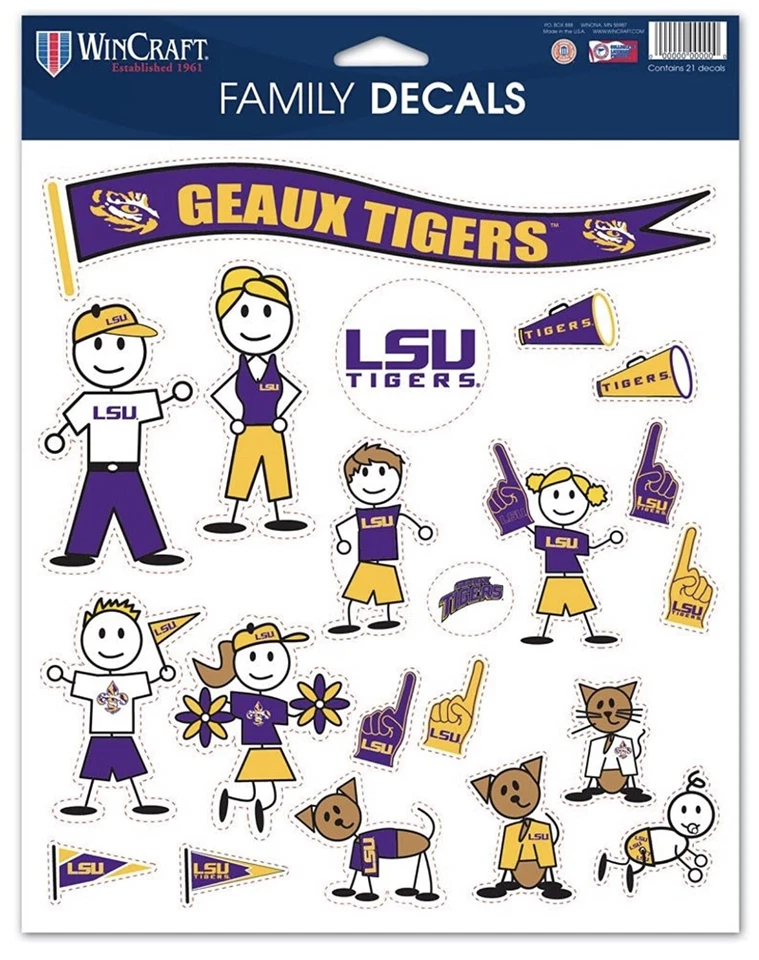 LSU FAMILY DECAL SHEET 21 STICKER LOUISIANA STATE UNIVERSITY Window Car Truck!! - Image 1 of 1